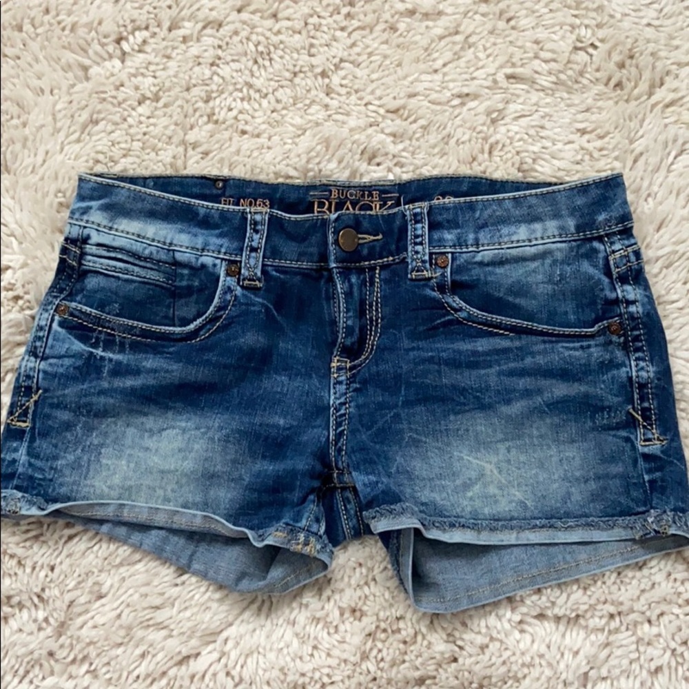 Buckle Black Denim Shorts